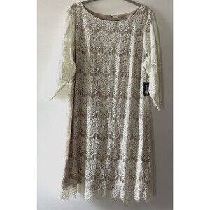 NWT Jessica Howard Lace Overlay Ivory 3/4 Bell Sleeve Shift Dress Size 18W